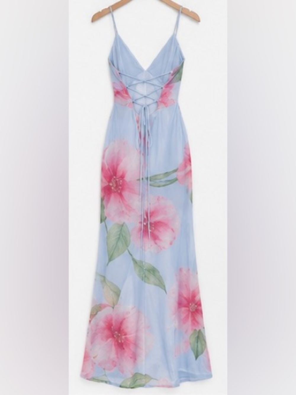 Windsor Light Blue Floral Lace Up Back Maxi Dress Size S - Picture 8 of 11